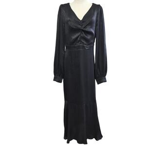 NWT Andrée by Unit Whimsigoth Vamp Witchy Black Satin Midi Long Sleeve Dress 2X